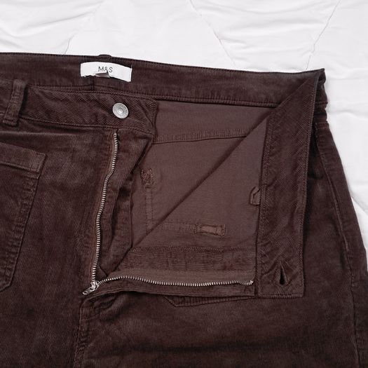 Marks & Spencer Dark Chocolate Brown Corduroy Front Pocket Flared Leg Trousers 20UK/48EU