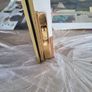 Solid Oak Doors with Leaded Gold Trim Glass Image 4