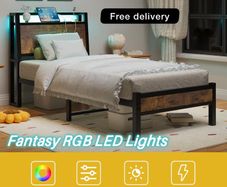 3ft Single Bed Frame with Charging Station and LED Lights