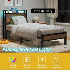 3ft Single Bed Frame with Charging Station and LED Lights