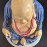 Ceramic Laughing Buddha Lamp Base Blue Robe Budai Hotei Vintage 20cm Image 6