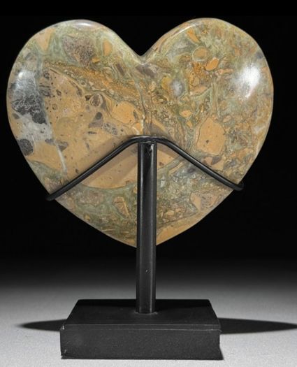 Crystal Heart On Custom Display Stand - Maligano Jasper
