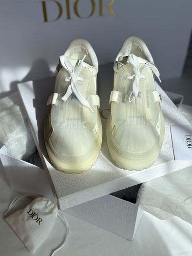 Authentic Dior-ID Low Top Sneakers White Leather with Transparent Rubber Toe Cap
