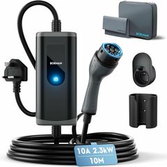 EV Charger Type 2 to 3 Pin Plug, 10M | 2.3kW | 10A | IP65 Waterproof, Electric Car Charger Type 2 Charging Cable 3 Pin with LED Indicators & Carry Bag & Microfiber Towel