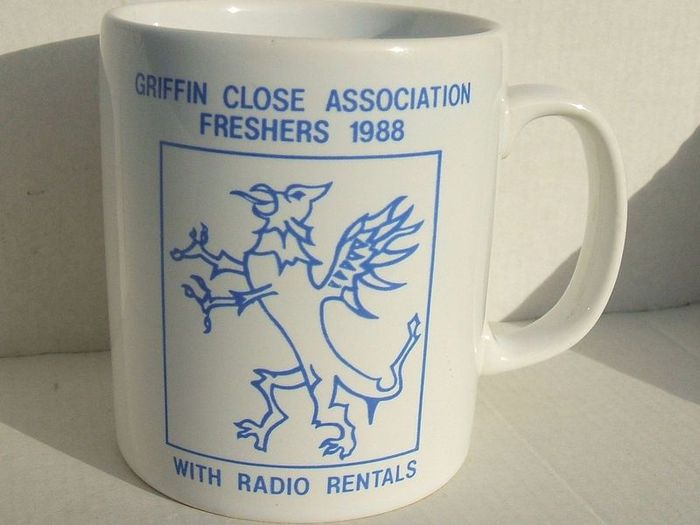 GRIFFIN CLOSE ASSOCIATION FRESHERS 1988 (with Radio Rentals) - commemorative ceramic mug