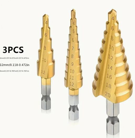 3pcs Drill Step Titanium Coated High Speed set - High Precision, Multi-Size for Wood & Metal, Durable & Versatile Free viewing