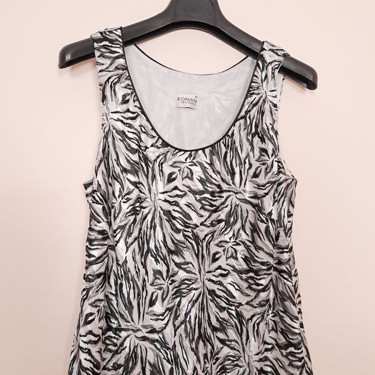 Roman Originals Black White Metallic Monochrome Abstract Print Sleeveless Midi Dress 16UK/44EU