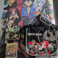 gurren lagann simon's core proplica figurine, full series dvd set, messenger bag, wall scroll
