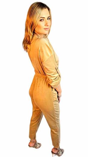 Surplice neck velvet wide leg jumpsuit