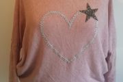 Carla Giannini Women's Angora Mix Top With Heart &amp; Stars New With Tag Salmon Pink
