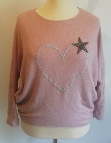 Carla Giannini Women's Angora Mix Top With Heart & Stars New With Tag Salmon Pink