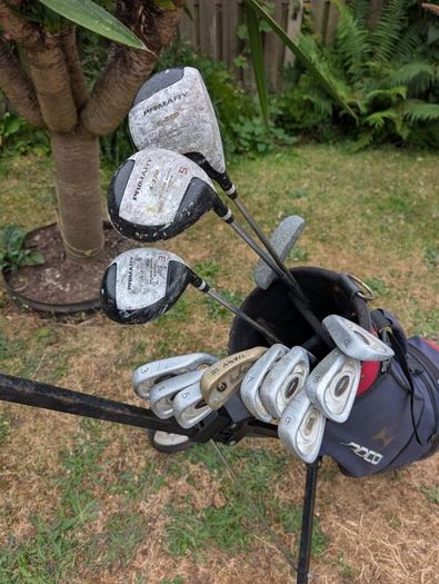 Cheap set of golf clubs and trolley