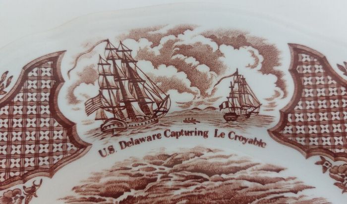Fabulous Vintage 35 Piece Brown and White Fair Winds, Historical Scenes of Chinese Export to America Dinner Service by Alfred Meakin, Staffordshire