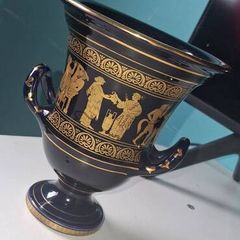 Vintage Greek Handmade Cobalt Blue 24k Hold Trim Vase