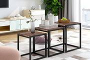Nesting Tables Set of 3 Wooden Coffee Table, Stacking Side End Tables Steel Metal Frame, for Living Room, Black and Rustic Brown
