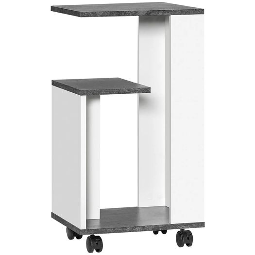 Nightstand with 4 Wheels, 3 Shelves, 35 x 29.5 x 65.5 cm, Gray/White
