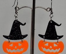 Glitter Witch Hat Jack O' Lantern Pumpkin Earrings
