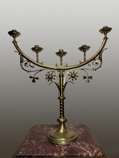 Early 20th Century Large Brass Five-Arm Candelabra