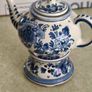DELFT Small Teapot & Warmer Stand Zenith A 1749 760A Blue Floral RARE Vtg Image 3