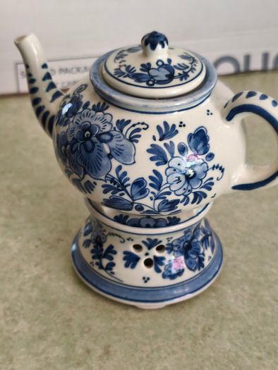 DELFT Small Teapot & Warmer Stand Zenith A 1749 760A Blue Floral RARE Vtg