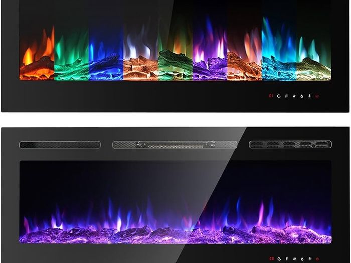 FREE P&P | Electric Fireplace Touch Screen Glass Panel Colorful Flame Insert Wall Mounted Heater Remote Control with Crystal&Log Set,900/1800W
