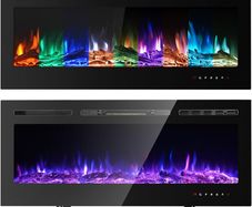 NEW SALE | Electric Fireplace Touch Screen Glass Panel Colorful Flame Insert Wall Mounted Heater Remote Control
