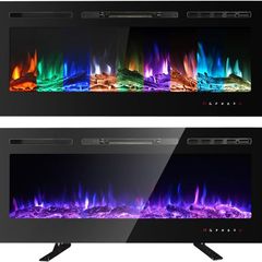 NEW SALE | Electric Fireplace Touch Screen Glass Panel Colorful Flame Insert Wall Mounted Heater Remote Control