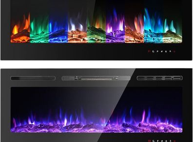 NEW SALE | Electric Fireplace Touch Screen Glass Panel Colorful Flame Insert Wall Mounted Heater Remote Control