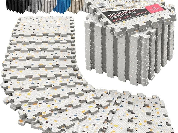 FREE SHIPPING Soft Foam Floor Mat - 18 Pieces Protective Gym Flooring Set, Exercise Mats EVA Puzzle Rubber Tiles, Ground Surface Protection Workout