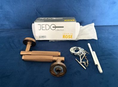 Rose gold Lever on Rose knurled door handle