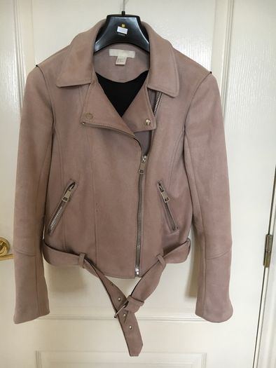 Dusky Pink Suede Biker Jacket