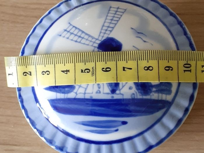 Vintage Dutch Porcelain Delft Windmill Pin Box/ Trinket Box