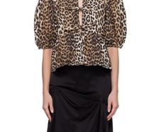 GANNI leopard print bow top