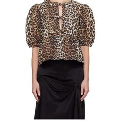 GANNI leopard print bow top