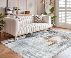 Area Rug Living Room Rugs Grey Modern Luxury Rug Soft Short Pile Carpet Modern Style Decorative Rugs for Living Room Bedroom (Grey/gold, 120 x 160 cm)