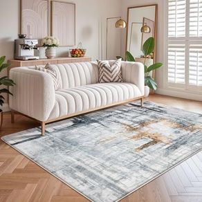 Area Rug Living Room Rugs Grey Modern Luxury Rug Soft Short Pile Carpet Modern Style Decorative Rugs for Living Room Bedroom (Grey/gold, 120 x 160 cm)