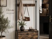 Industrial Hallway Coat Rack with Shoe Storage Bench and 9 Hooks