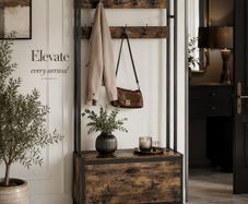 Industrial Hallway Coat Rack with Shoe Storage Bench and 9 Hooks