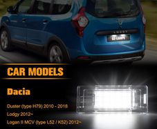 2PCS LED Number Plate Light for Dacia Duster (Type H79) Lodgy Logan II MCV (Type L52 / K52), 2835 SMD with CAN-bus Error Free Waterproof Rear