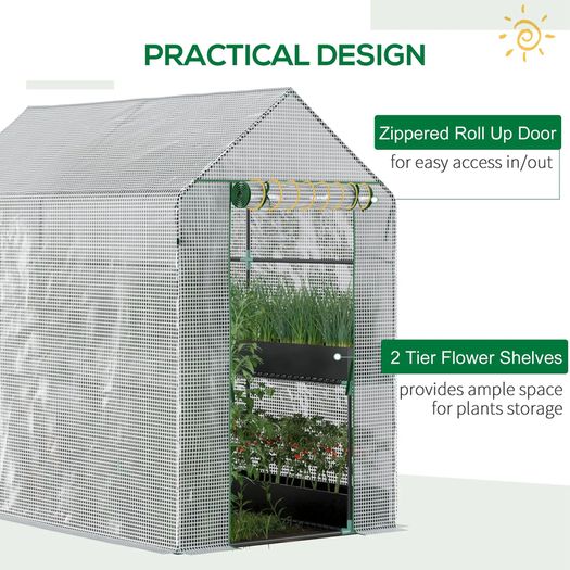 Walk-in Garden Greenhouse with Shelves, Polytunnel Steeple Grow House, Outdoor Plant Shelter Tent, 186L x 120W 190Hcm
