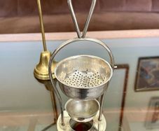 Unusual Antique Silver Plate Table Tea Strainer with Drip Bowl 1900s