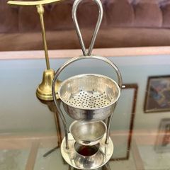 Unusual Antique Silver Plate Table Tea Strainer with Drip Bowl 1900s
