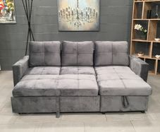 Grey velvet Corner Sofa Bed with Storage 215cm