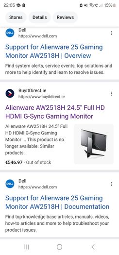 Ex Demo Alienware Gaming Monitor AW2518H 25" Full HD (1920x1080) 240Hz, 1ms TN LED-Backlit G-Sync