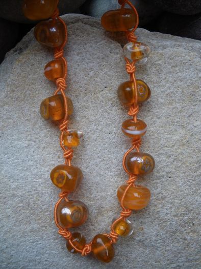 Preloved Orange necklace, Glass beads, Autumnal jewellery