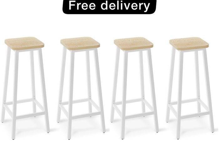 Bar Stools Square Base Set of 4,Tall Breakfast Bar Stools with Footrest for Kitchen