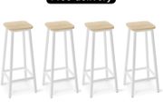 Bar Stools Square Base Set of 4,Tall Breakfast Bar Stools with Footrest for Kitchen