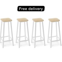Bar Stools Square Base Set of 4,Tall Breakfast Bar Stools with Footrest for Kitchen