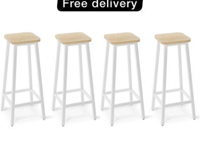 Bar Stools Square Base Set of 4,Tall Breakfast Bar Stools with Footrest for Kitchen