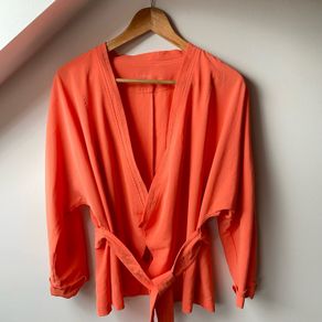 Marc Cain Coral Orange Belted Kimono Jacket Size 5 (L / UK 16)